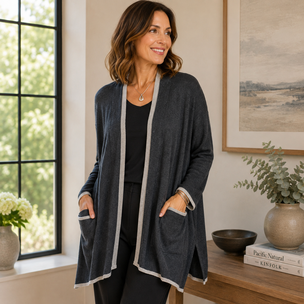 Eileen Fisher Sweater Women XS Charcoal Oversized Minimalist Merino Wool Cardi